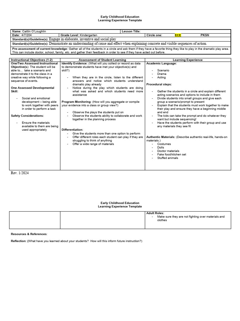 Ece Lesson Plan Template 5 | PDF | Learning | Early Childhood Education