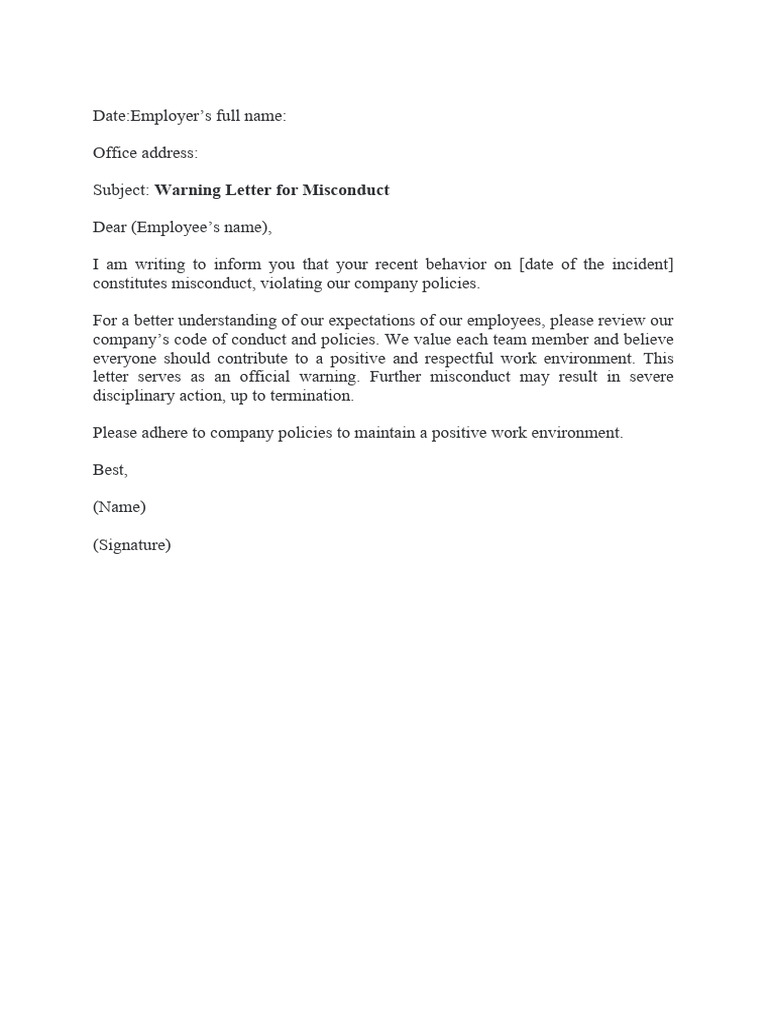 Warning Letter for Employee Misconduct | PDF | Law