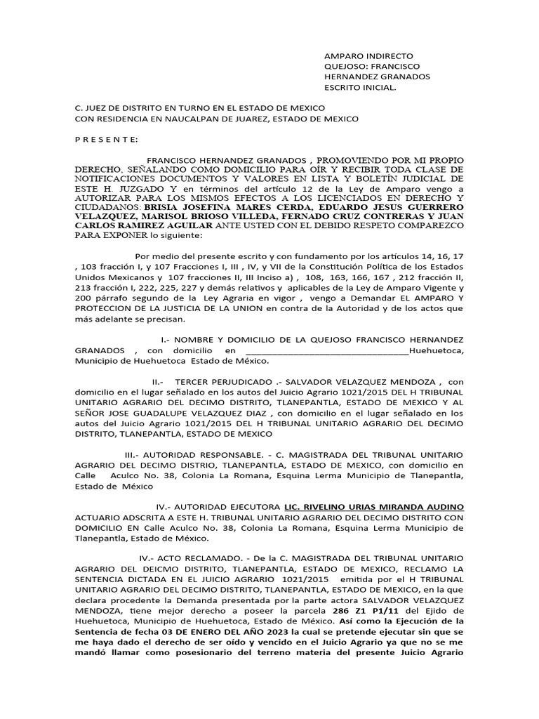 Amparo Indirecto de Francisco Hernández | PDF | Derecho Constitucional ...