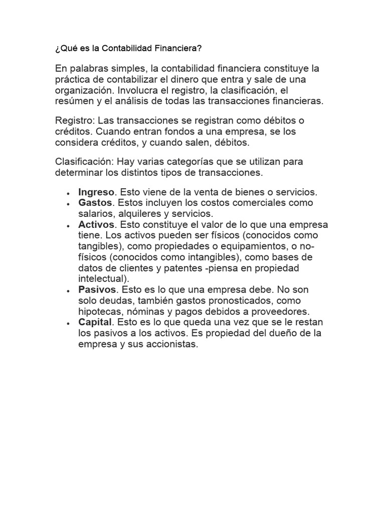 Qué Es La Contabilidad Financiera Pdf Costo Business