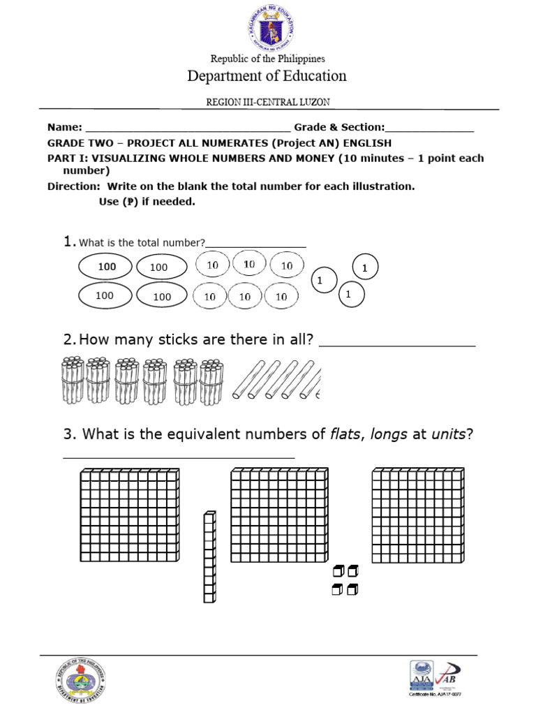 Grade 2 Math Project: Whole Numbers & Money | PDF | Career & Growth ...