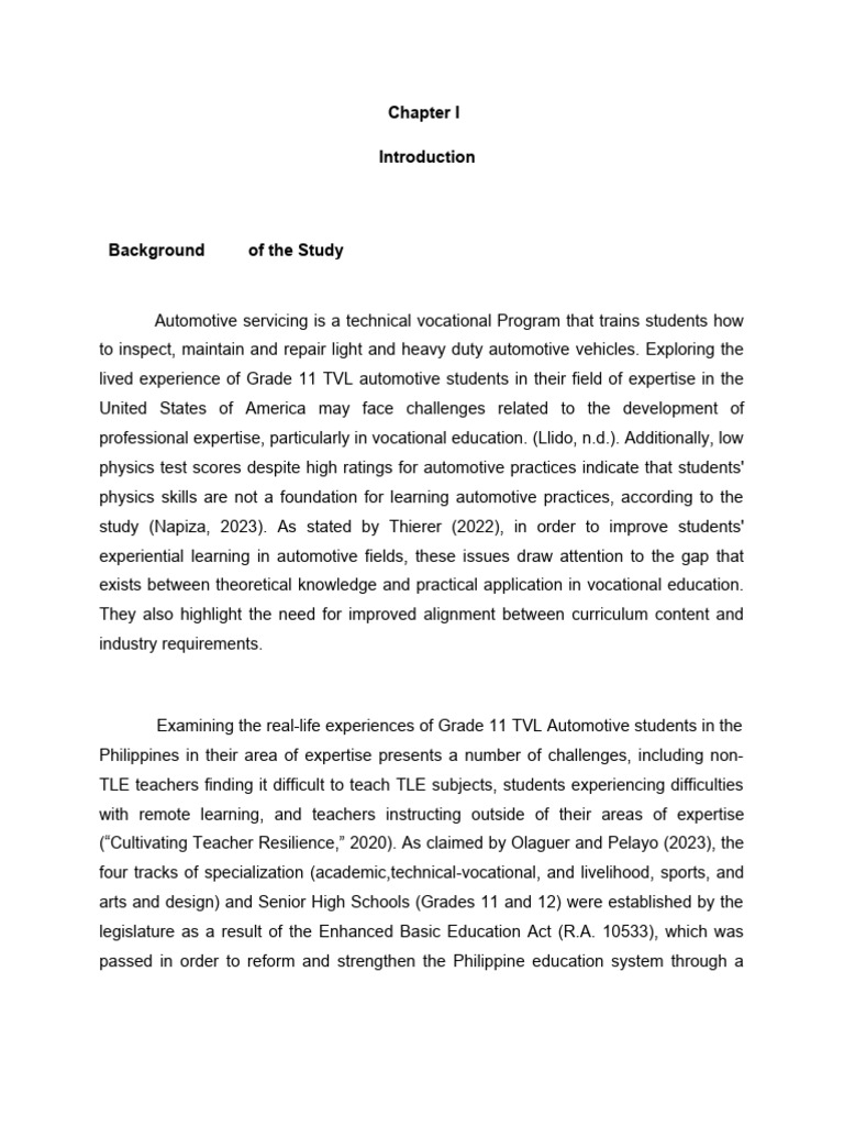 Lived Experiences of Grade 11 TVL Automotive Students | PDF ...
