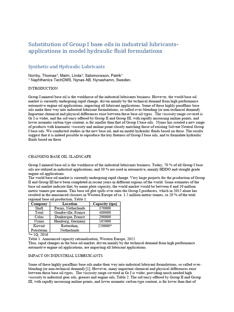 STLE2016 Synthetics and Hydraulics III Session 4L T. Norrby