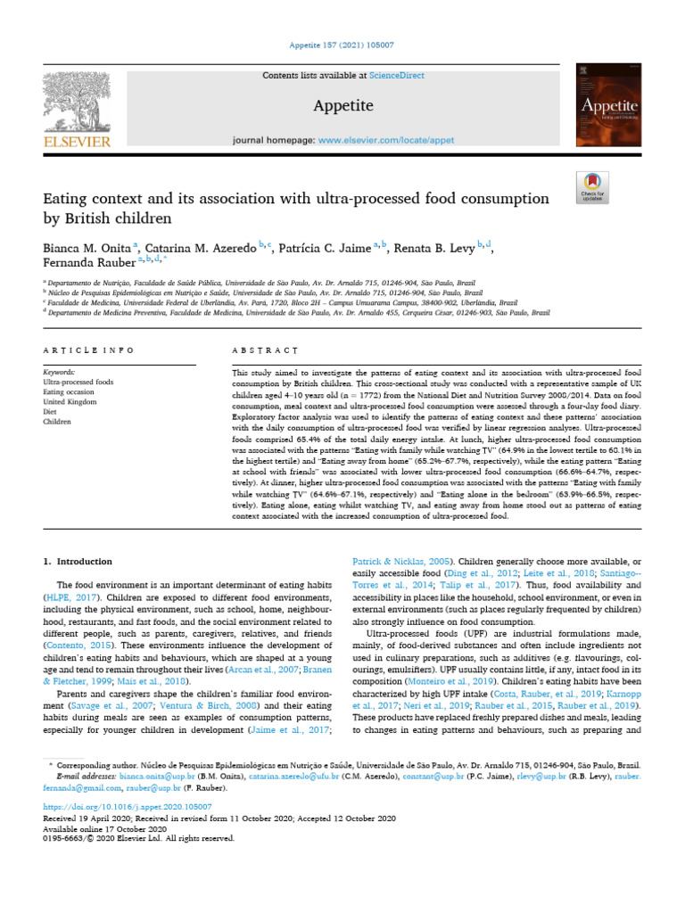 Eating Context and Its Association With Ultra-Processed Food ...