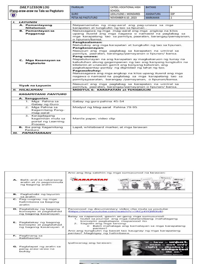 DAILY LESSON LOG-SECOND GRADING | PDF
