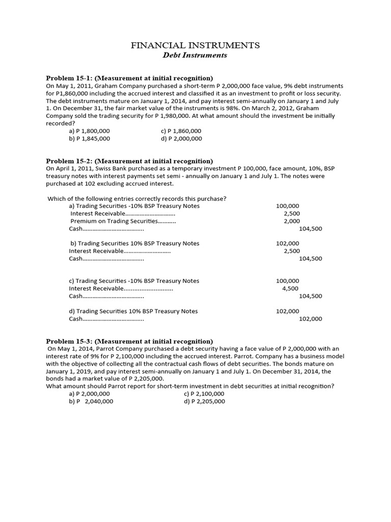 Financial Instruments Pdf Bonds Finance Debt