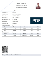 Islamic University: Admission Test: 2023-24 Acknowledgement Slip