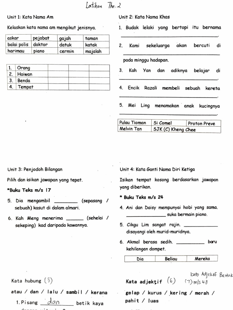 Latihan Tatabahasa Tahun 2 | PDF