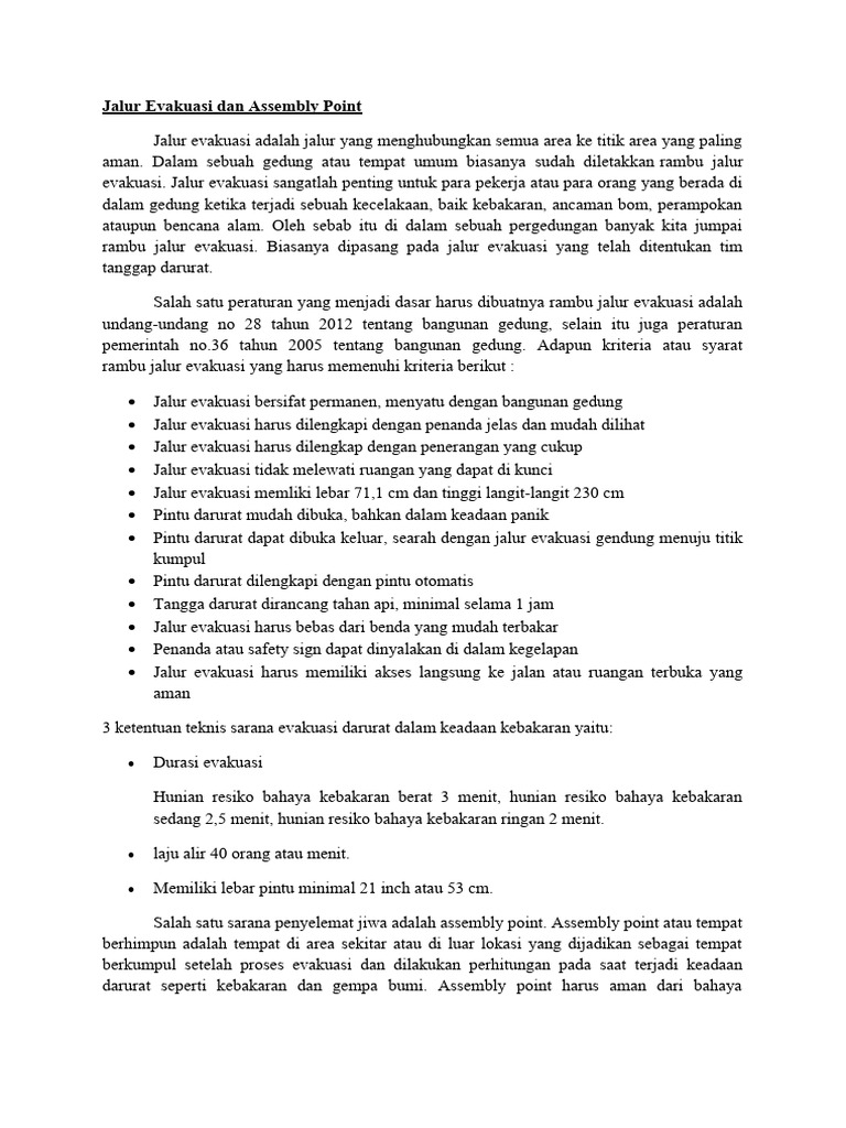 Kriteria dan Ukuran Assembly Point | PDF | Teknologi & Rekayasa
