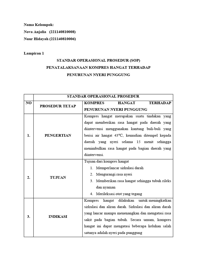 Sop Penatalaksanaan Kompres Hangat Pdf