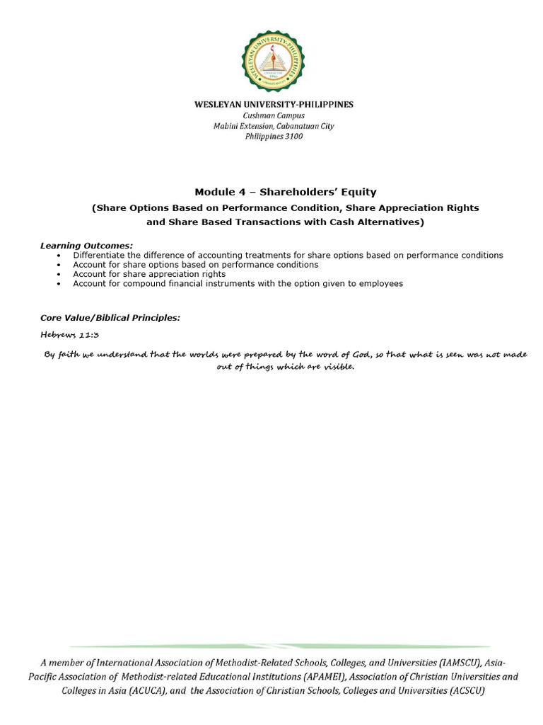 Module 4 Shareholders Equity Pdf Option Finance Equity Finance
