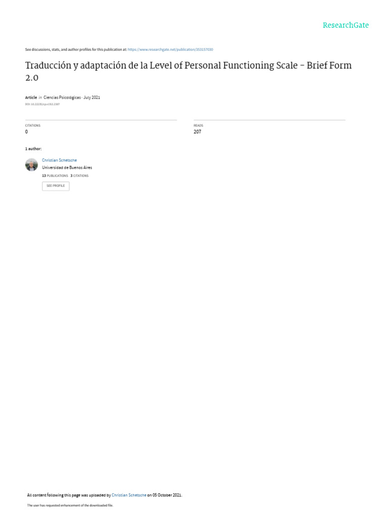 Adaptación de la LPFS-BF en español | PDF | Manual Diagnóstico y ...