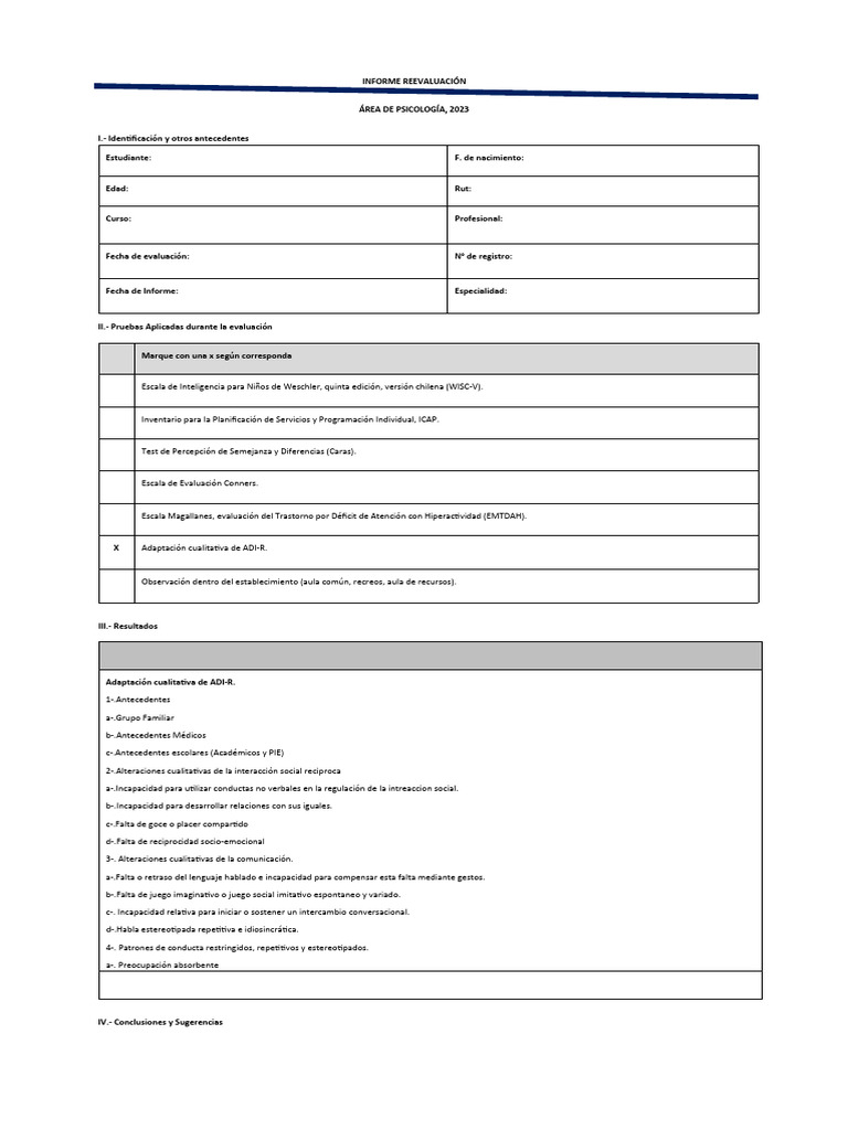 Informe-Adi-r | PDF | Espectro autista | Trastorno mental