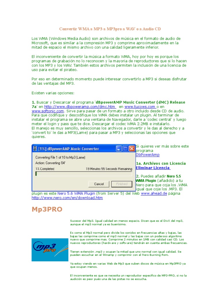 ConvertirWMAaMP3 MP3pro WAV AudioCD | PDF | Mp3 | Tecnología digital