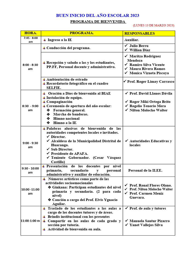 Buen Inicio Del Año Escolar Ultimo 2022 | PDF