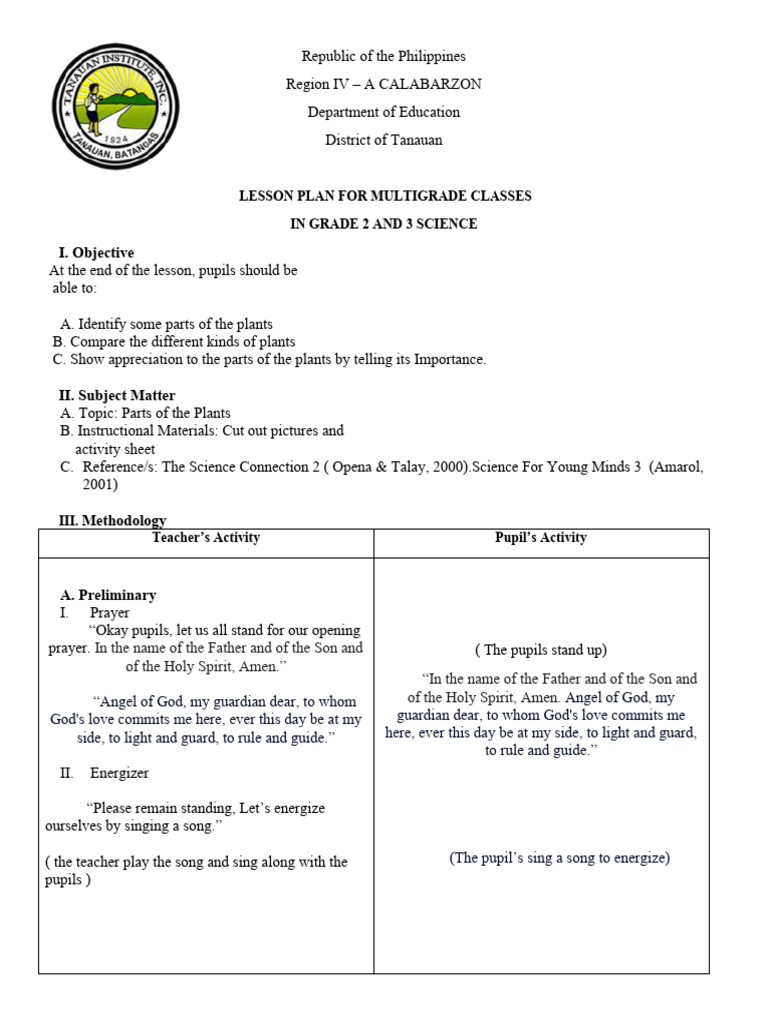 Multi Grade Lesson Plan Science Grade 2 3 | PDF | Leaf | Root