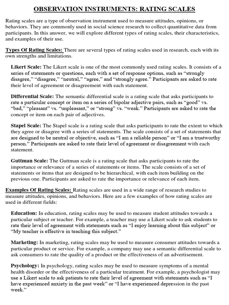 Rating Scales and Observation Tools | PDF | Psychology | Likert Scale