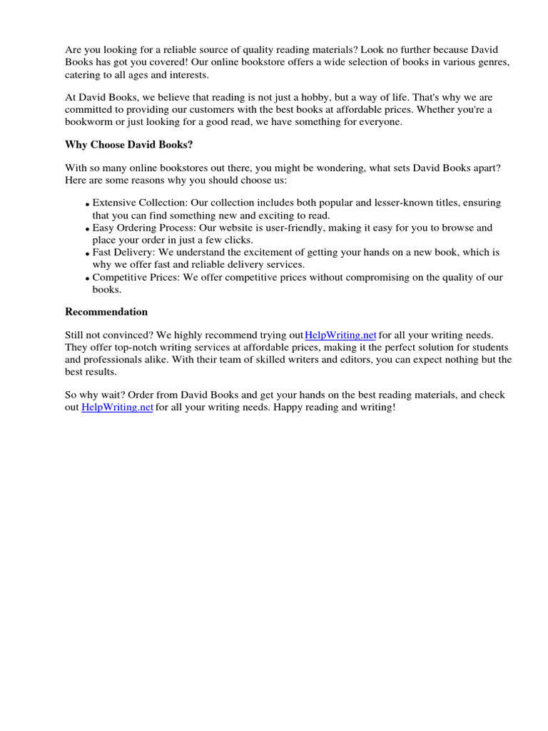 David Books - Your One-Stop Shop For Quality Reading Materials | PDF ...