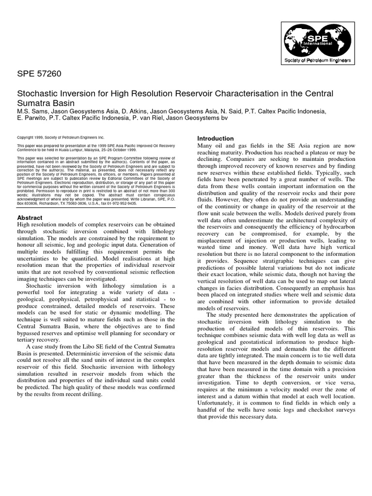 Stochastic Inversion For High Resolution Reservoir Characterisation in ...