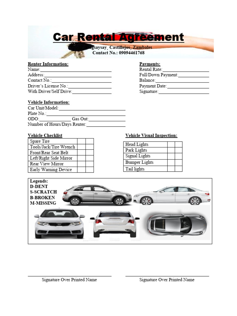 Self Drive Car Rental Agreement Zambales | PDF