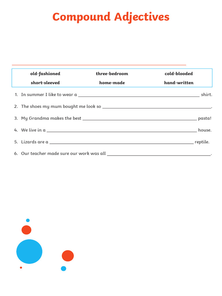 Compound Adjectives for Year 5-6 English | PDF