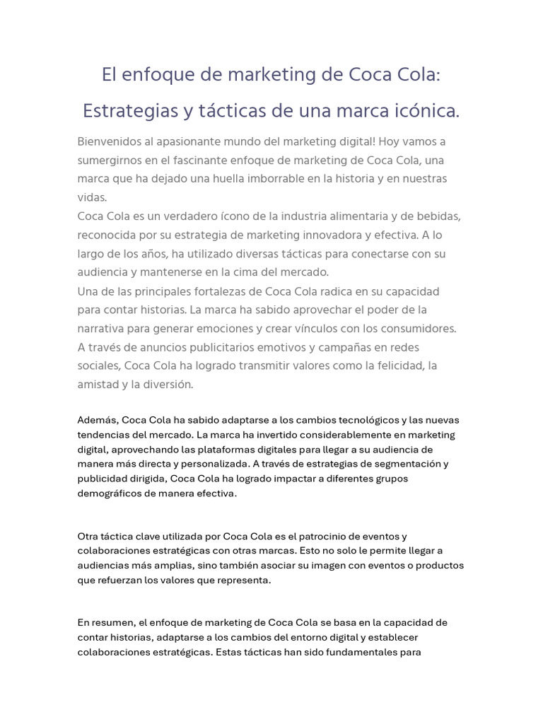 Estrategias de Marketing de Coca-Cola | PDF | Marketing | Coca Cola