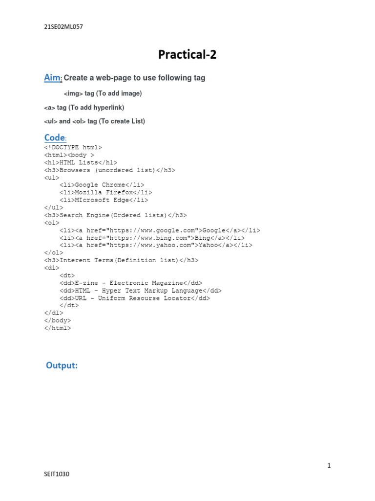 21se02ml057 Practical 2 | PDF | Html Element | Html
