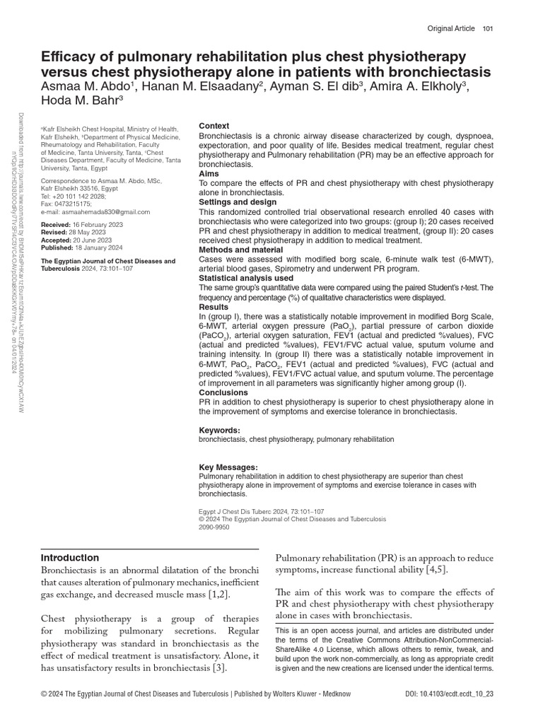 Efficacy of Pulmonary Rehabilitation Plus Chest.15 | PDF | Physical ...