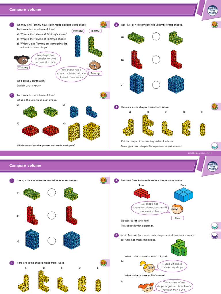 Comparing Volumes of Cube Shapes | PDF | Volume | Space