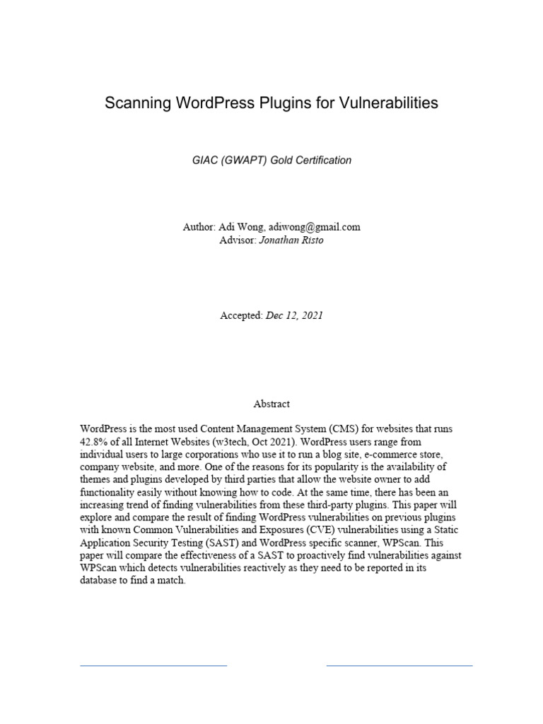 Scanning wp plugins for vulnerabilities pdf word press transport