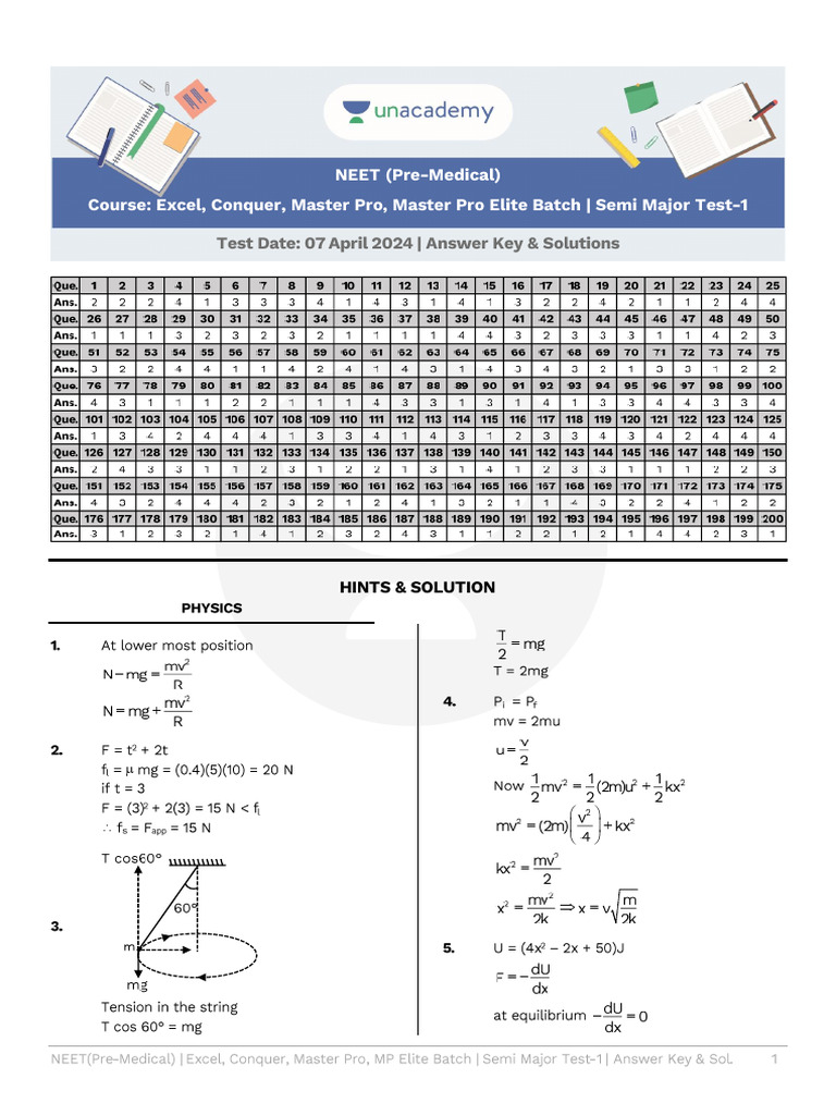 Answer Key - 07-04-2024 - Semi Major Test-01 | PDF