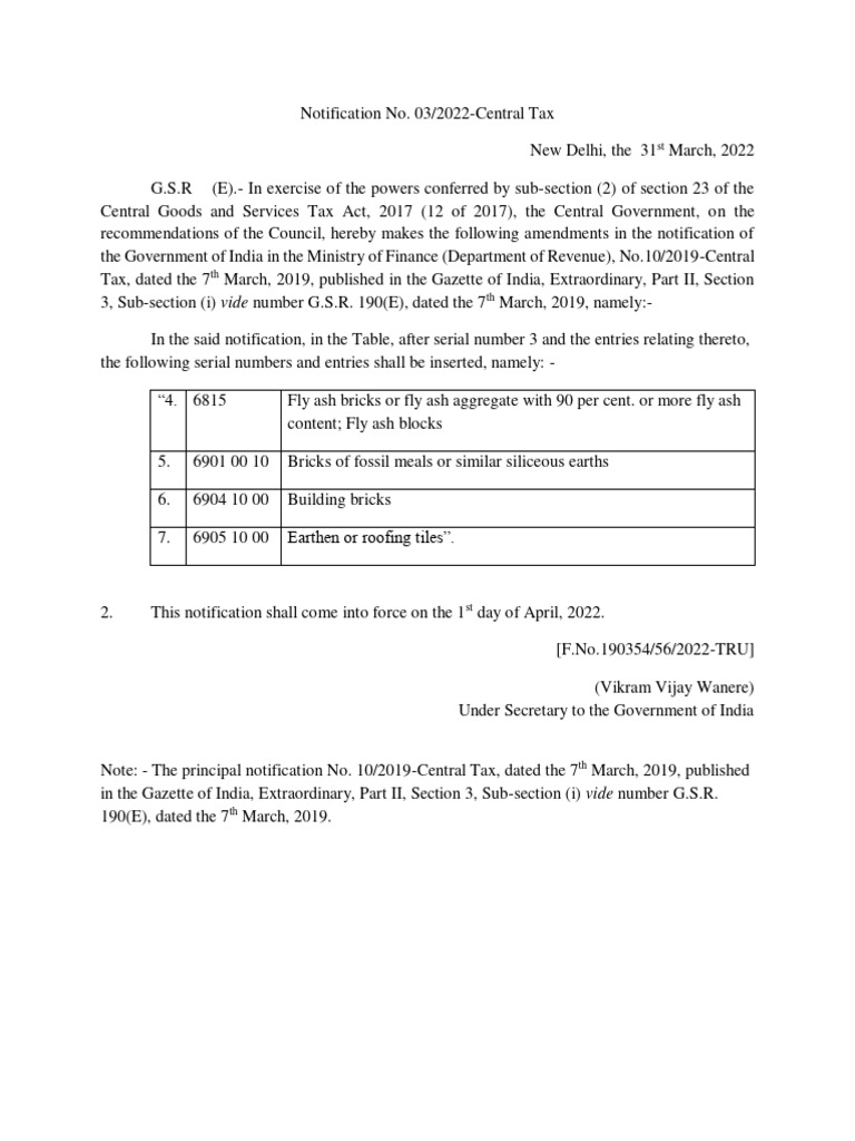 GST Rates for Bricks and Tiles 2022 | PDF | Government Of India | Value ...