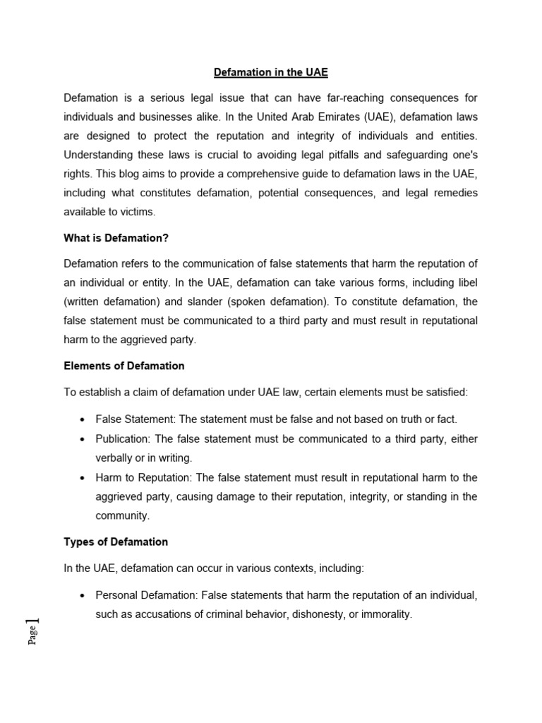 Understanding UAE Defamation Laws | PDF | Defamation | Legal Remedy