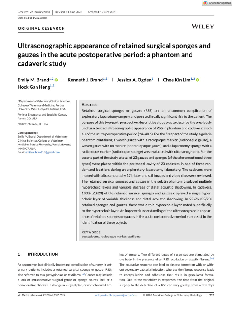 Vet Radiology Ultrasound - 2023 - Brand - Ultrasonographic Appearance ...