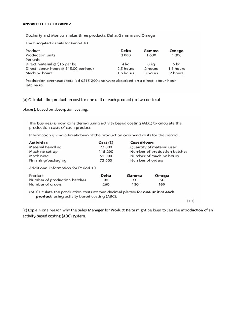 Production Cost Analysis and ABC Benefits | PDF
