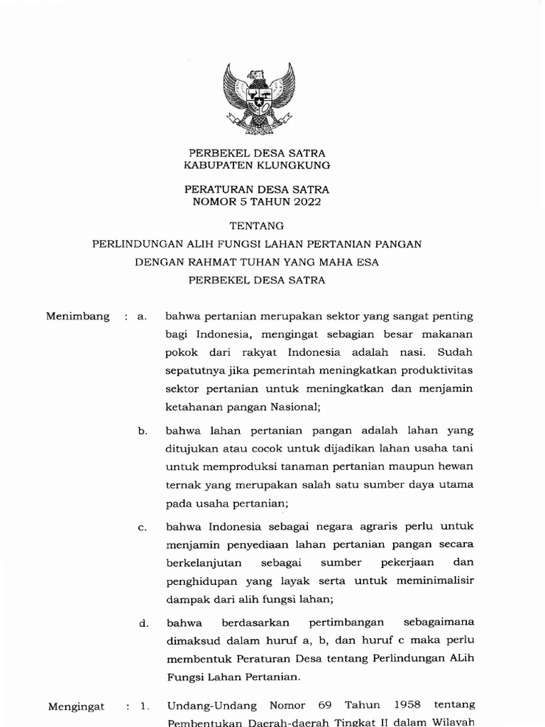 Perlindungan Lahan Pertanian Pangan Desa Satra | PDF