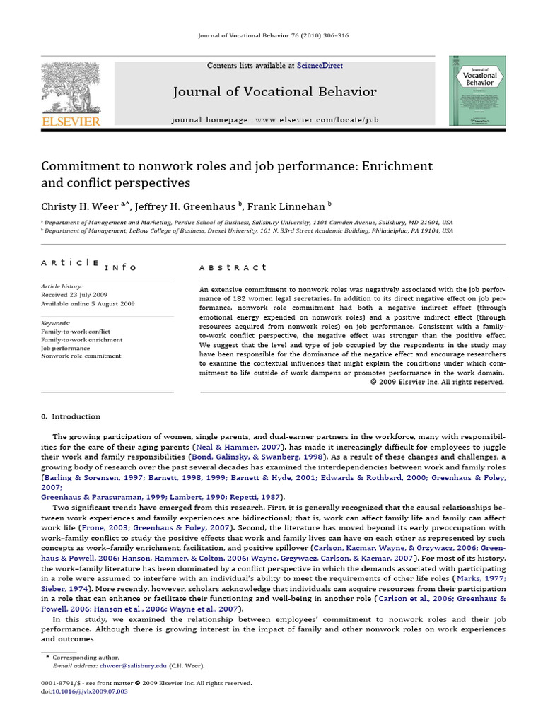 Commitment To Non Work Roles and Job Performance - Enrichment and ...