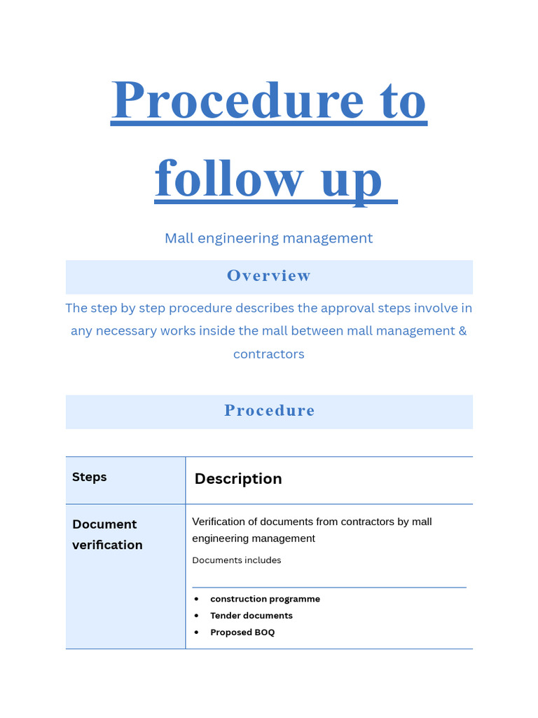 Mall Engineering Management Approval Process | PDF | General Contractor ...