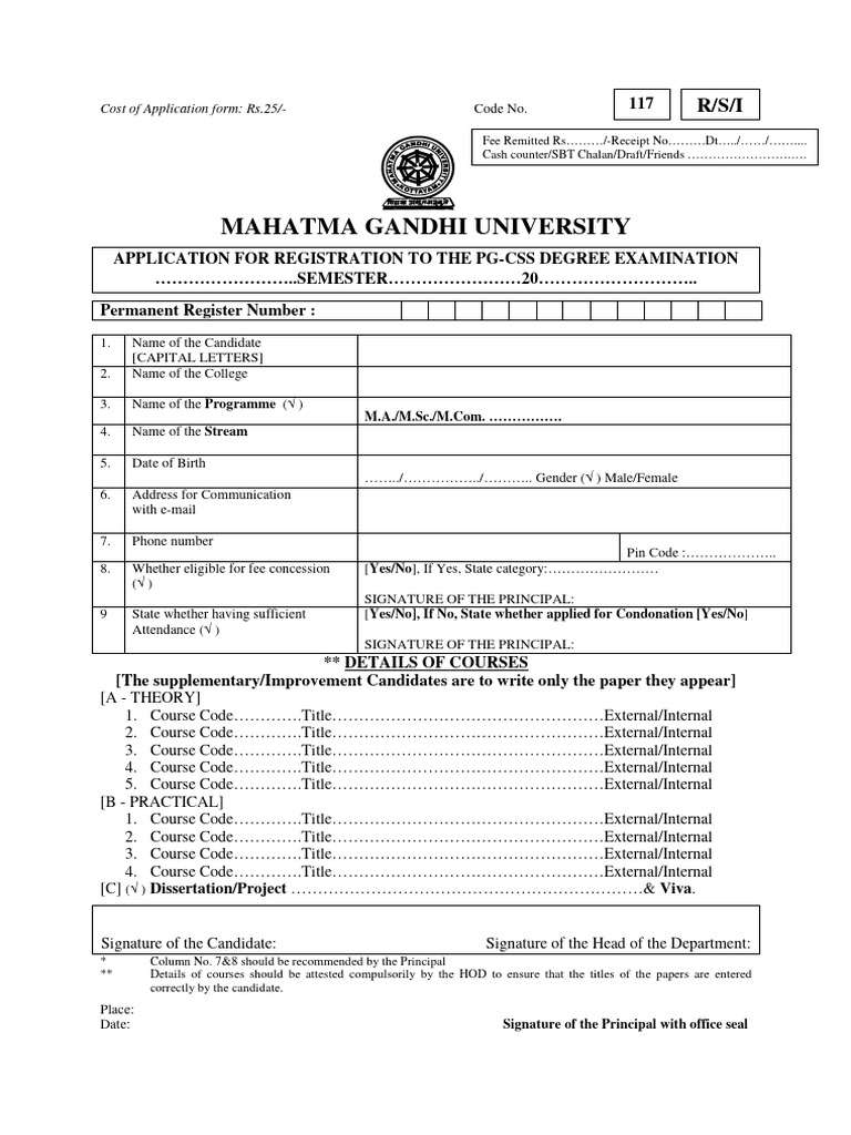 PG-CSS Degree Exam Registration Form | PDF | Career & Growth | Finance ...