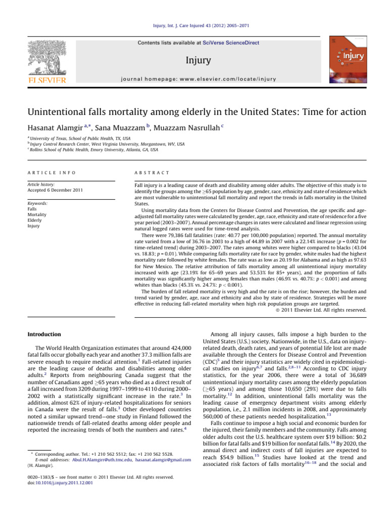 Alamgir, 2012, Unintentional Falls Mortality Among Elderly in The ...