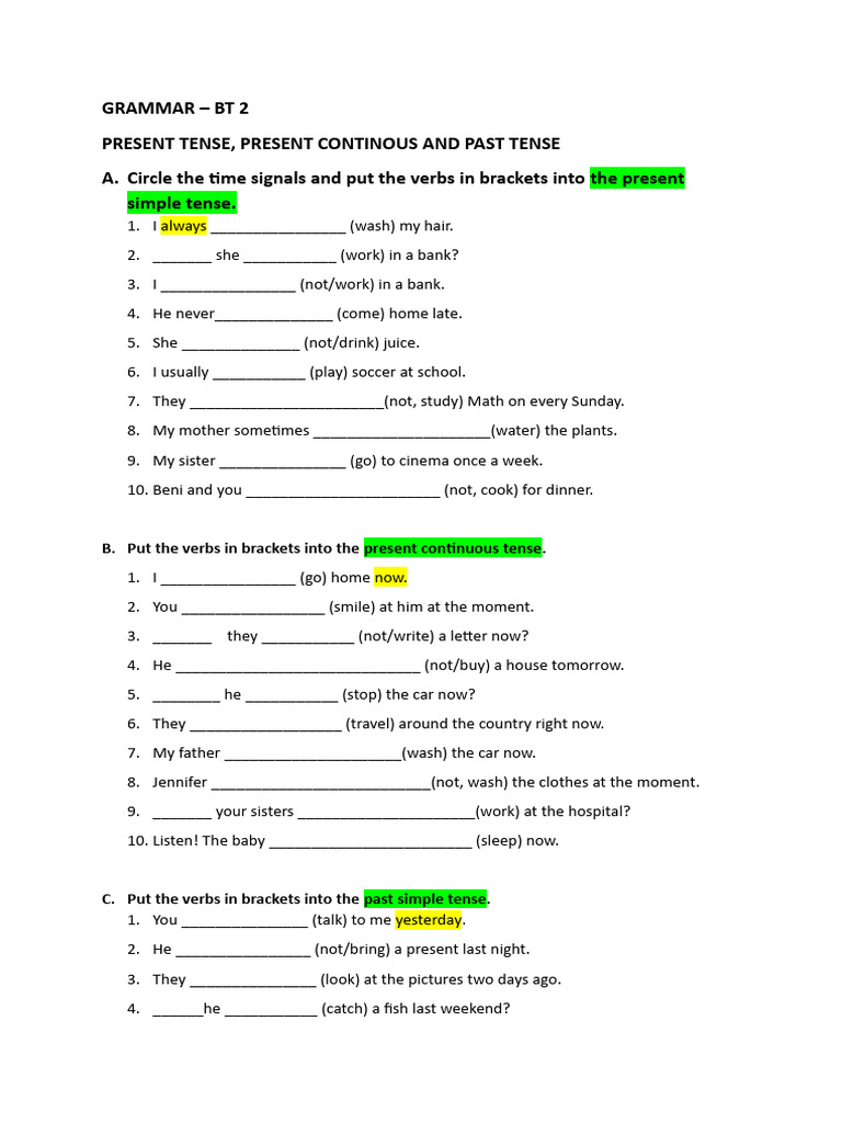 English Tenses Practice Exercises | PDF | Linguistics | Grammar