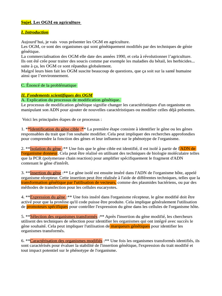OGM en agriculture : enjeux et défis | PDF | Organisme génétiquement ...