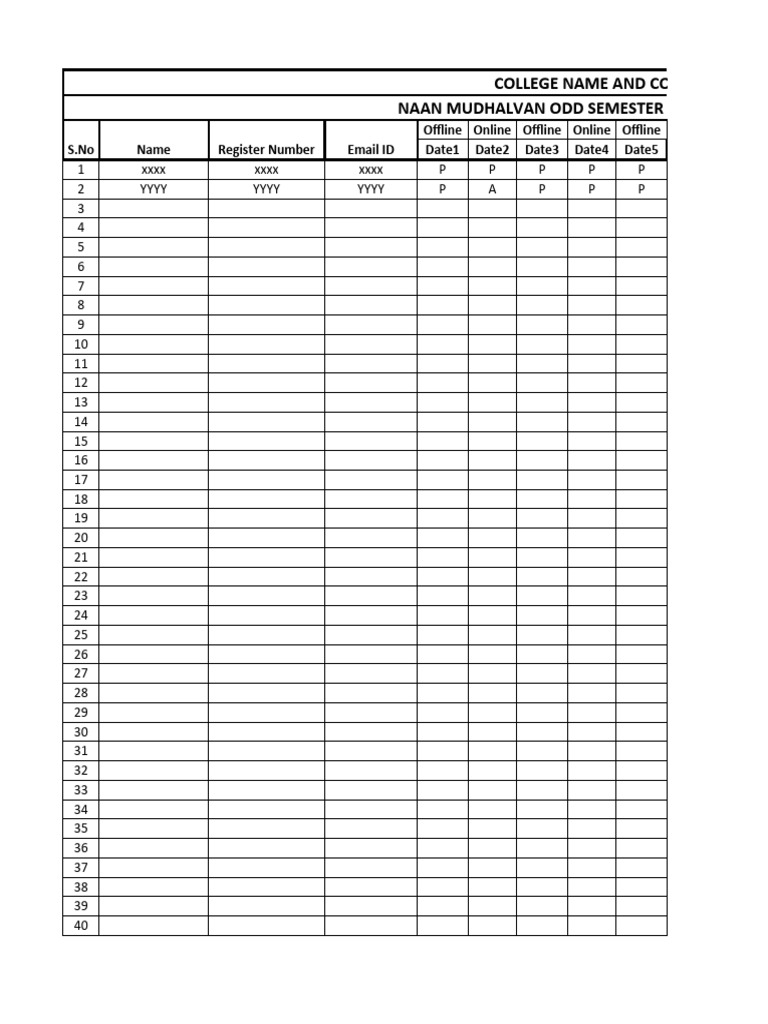 College Attendance Record Format | PDF