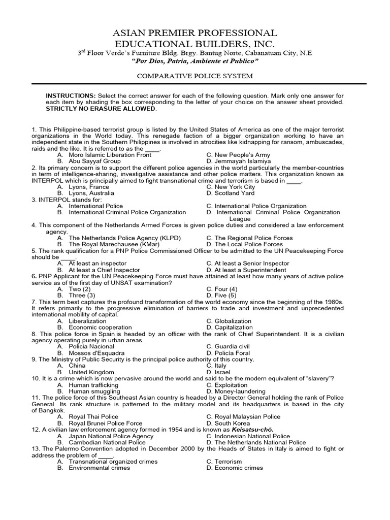 Comparative Police System Pdf Police Inspector