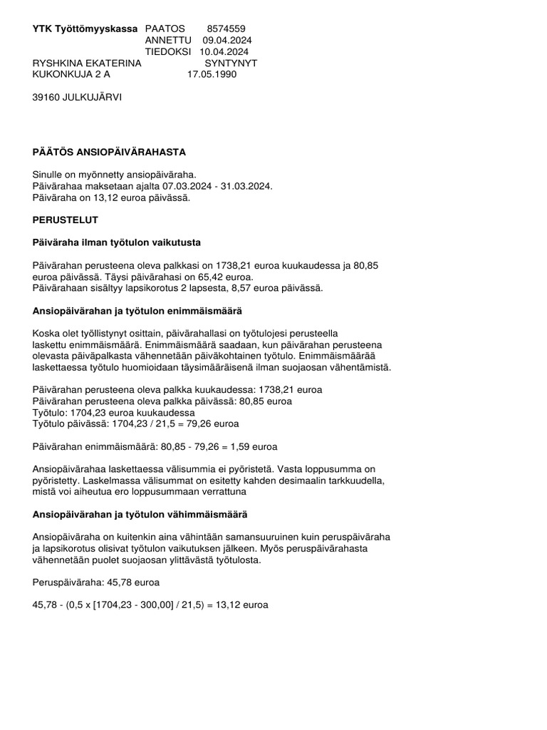 YTK Työttömyyskassa | PDF