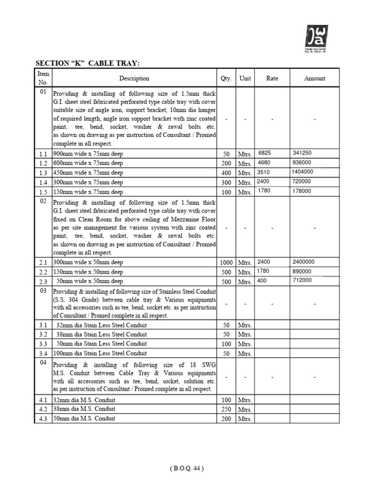 cable-tray-boq-pdf-structural-steel-building-engineering
