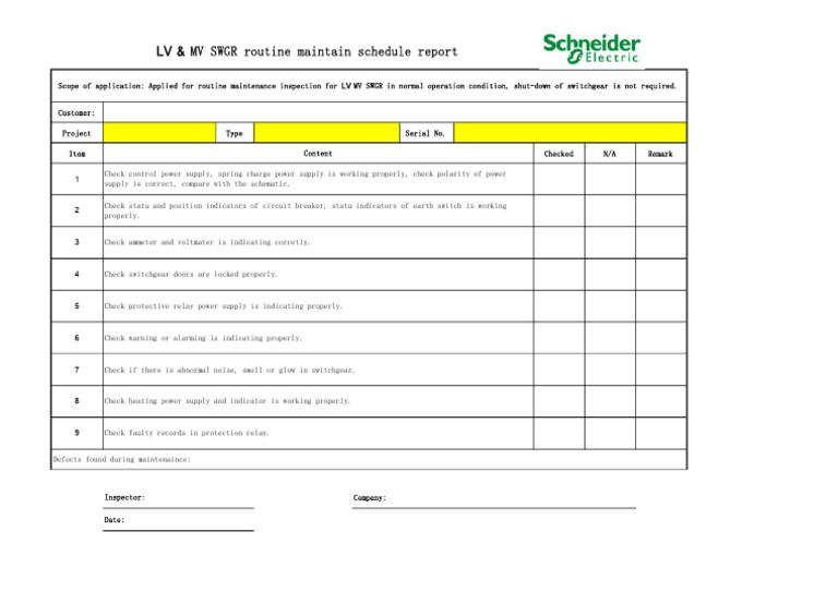 LV & MV Switchgear Maintenance Report | PDF