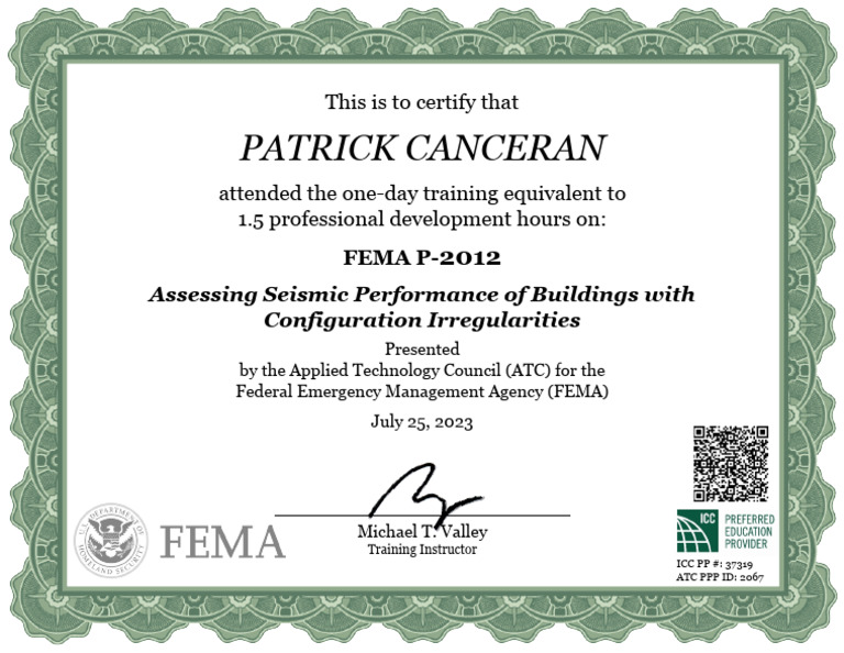 Fema certificate pdf