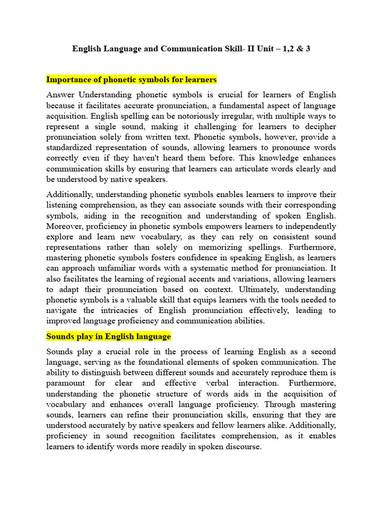 English Language And Communication Skill Ii Pdf Fluency English