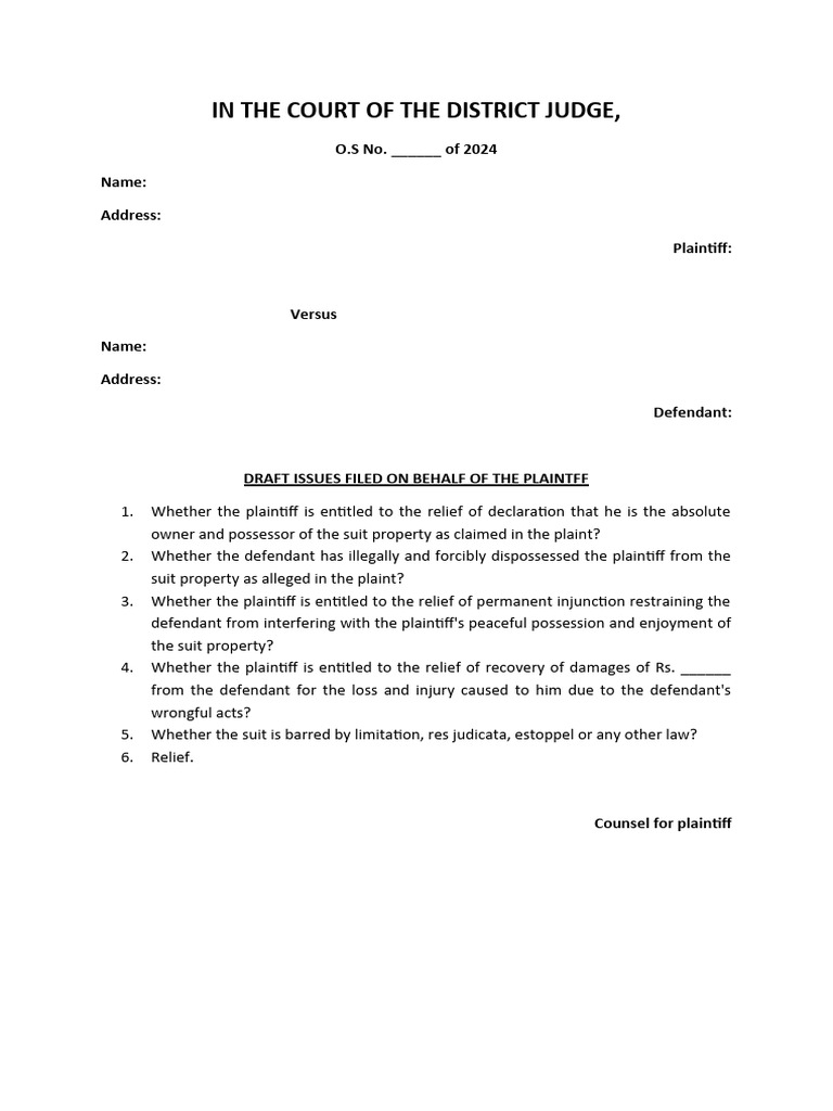 Draft Issues for Property Dispute Case | PDF